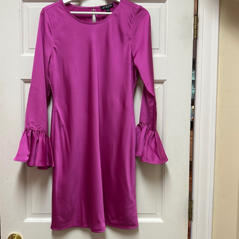 J Crew Pink Dress with Ruffle Long Bell Sleeve